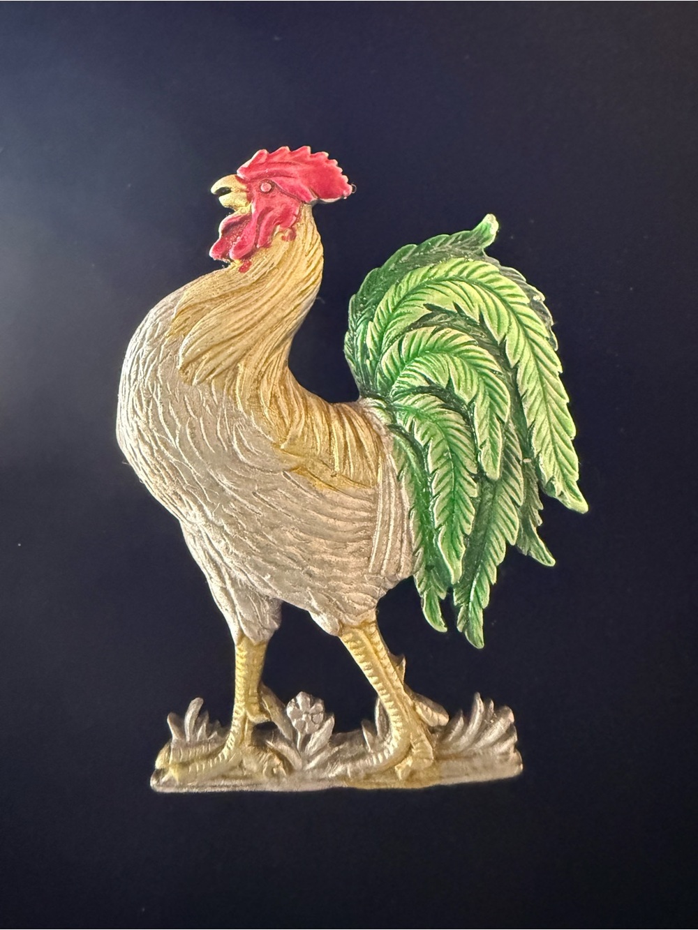 Vintage JJ Jonette Jewelry Pewter Rooster Brooch Pin Colorful Enamel Signed